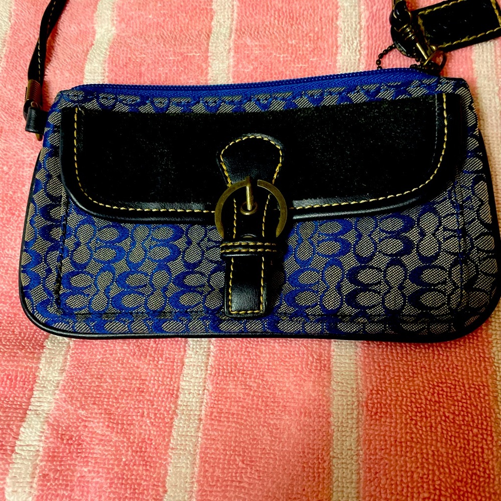 Coach Blue and Black Clutch with Signature Pattern